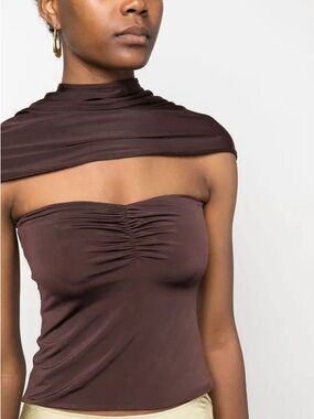 SIEDRES Strapless Ruched Top in Chocolate Brown